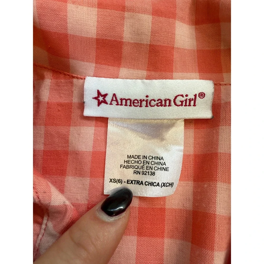 American Girl Girls Red Gingham Floral Top Long Sleeve Button Up Size 6